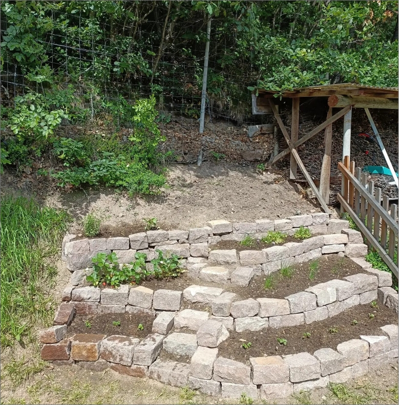 Steinmauer mit Pflanzenplatz